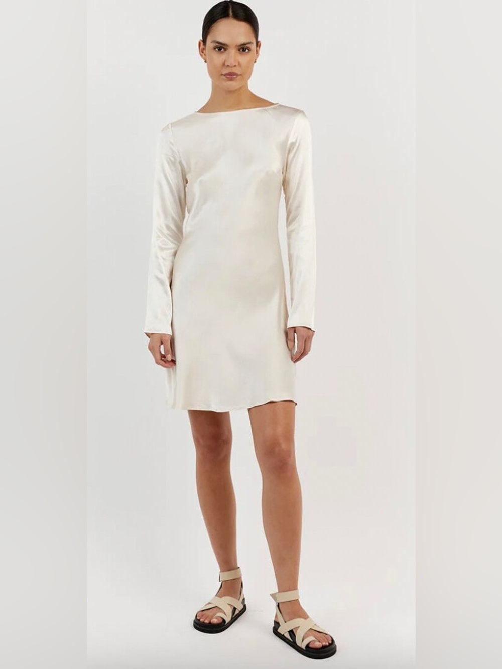 DISSH Charli Pearl Slip Mini Dress NWT Cream Satin Long Sleeve Sz 4